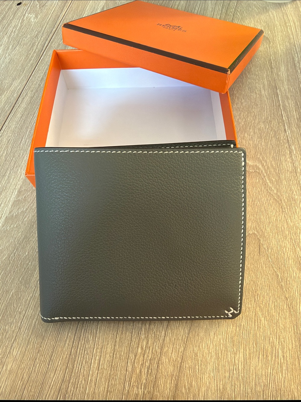 Hermes Gris Leather H Sellier Compact wallet